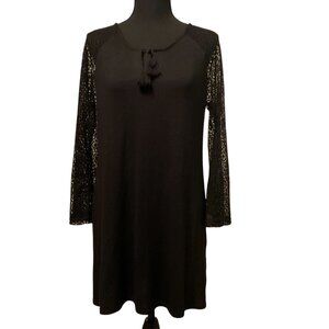 Great NorthWest Indigo Black knee length Dress with lace long sleeves Size M